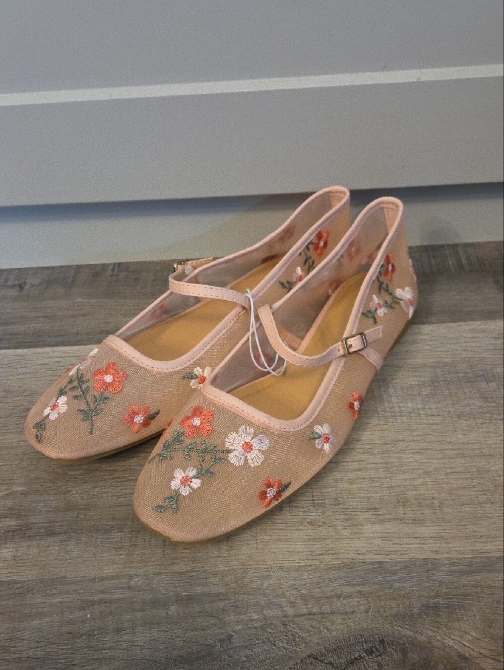 Embroidered Floral Mesh Elsa Flats, Mary Jane Flats Blush Color, Size 9, New - Picture 2 of 11
